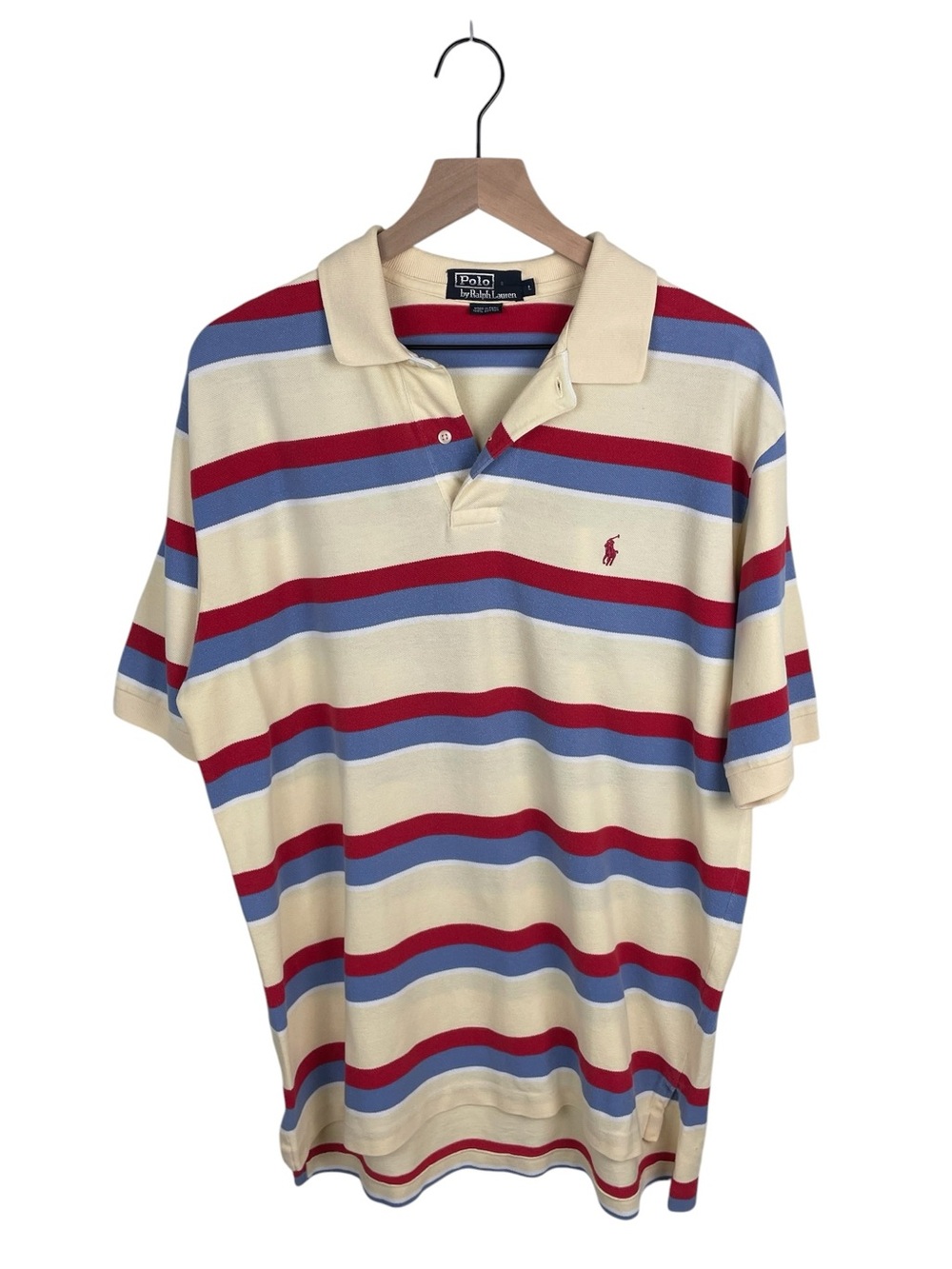 Vintage Y2K Polo Ralph Lauren Red White Blue Striped Polo Shirt Large Pony Logo